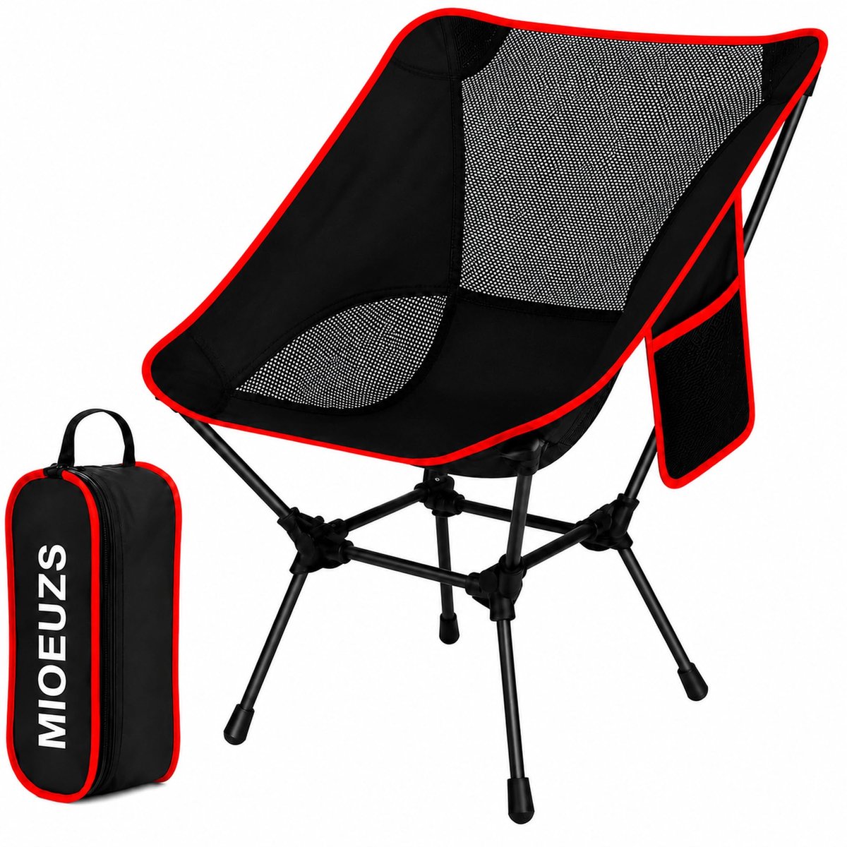 SnelShoppen - Opvouwbare Campingstoel tot 120 kg - Lage Klapstoel 900D Oxford met Zijvak en Draagtas - Compacte Vouwstoel voor Strand, Vissen, Tuin en