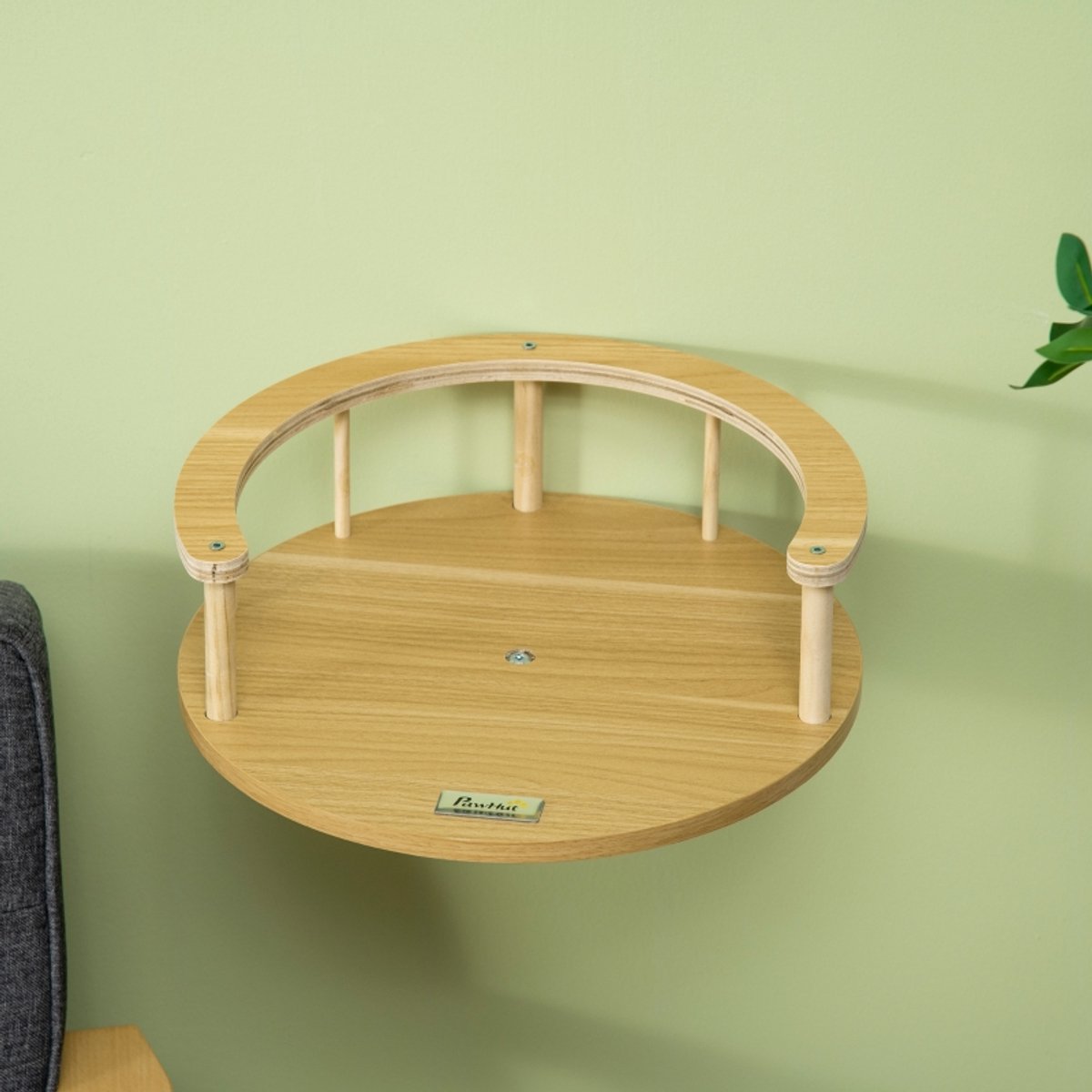 MIVRAY Wandliege Kattenbed - Beschermrand En Afneembaar Ligkussen - 34 x 34 x 10,5 cm - Hout En Pluche - Oak En Cremewit - Wandmontage Rustplaats