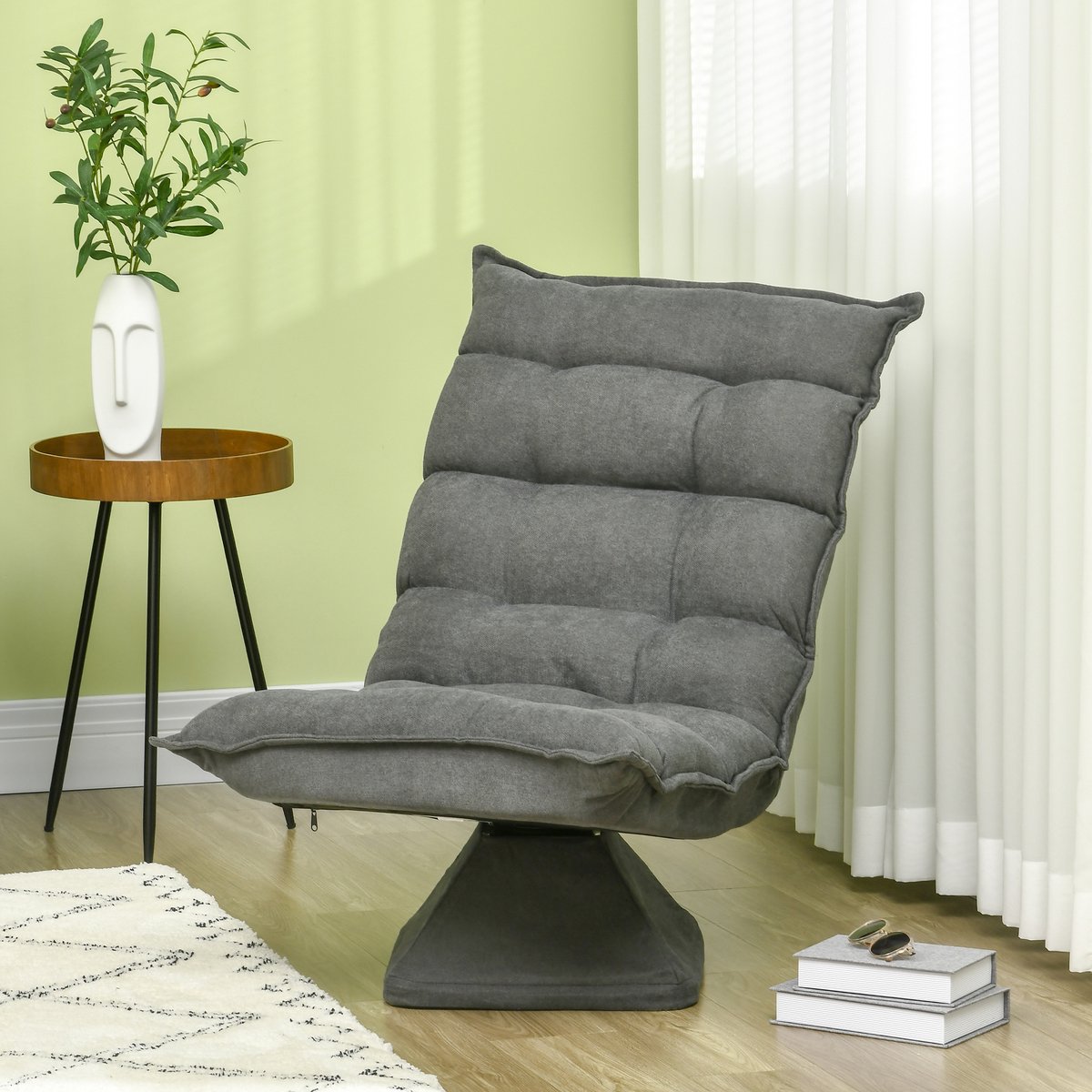 OKWISH Relaxfauteuil 62 x 70 x 95 cm - Verstelbare Rugleuning En 360 Graden Draaibaar - Voor Woonkamer En Kantoor - Staal - Grijs