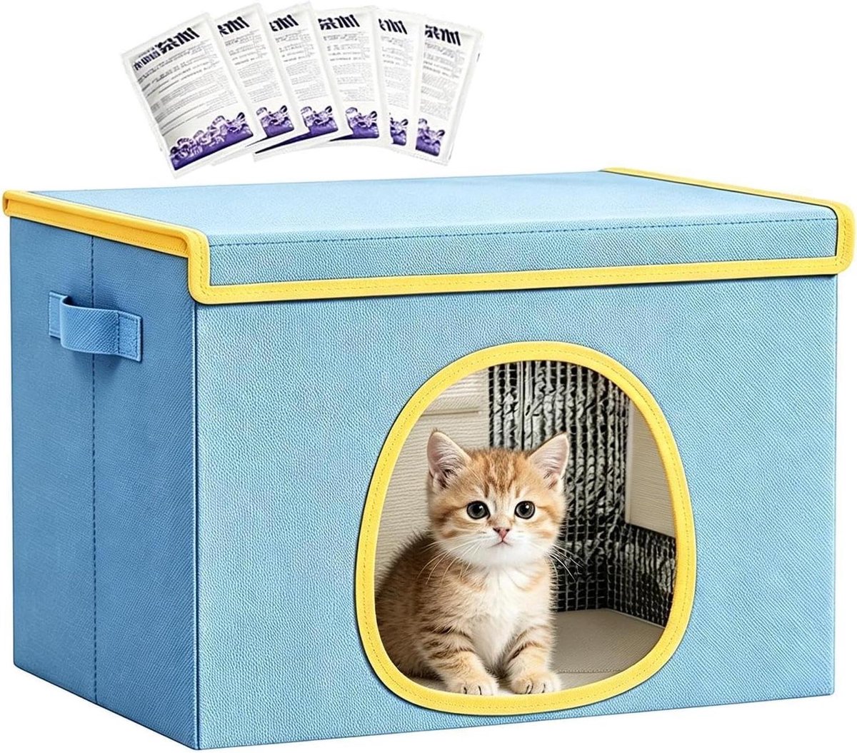 Verkoelend Kattenhuis - Kittengrot Huisdiergrot - Huisdier Koel Houden - Met 6 IJspakken - 50x40x36 cm - Koudwaterblauw
