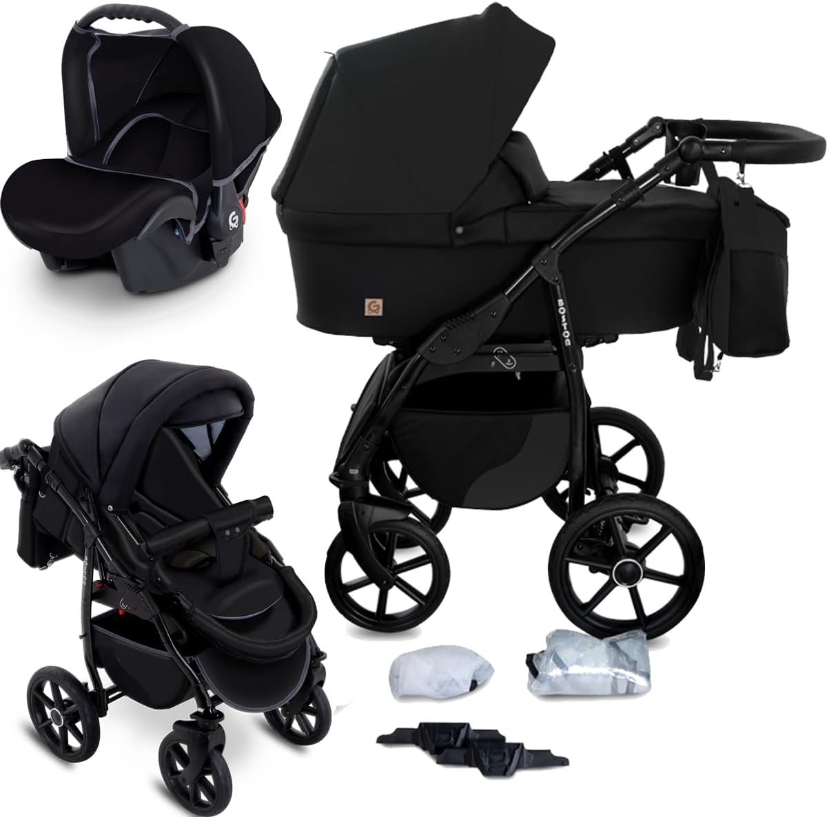 SnelShoppen - Boston Kinderwagen 3 in 1 Compleet Set met Autostoel - Kombikinderwagen Met Grote Gel-Zwenkwielen - TÜV-Gecertificeerd - Voor Neugeboren