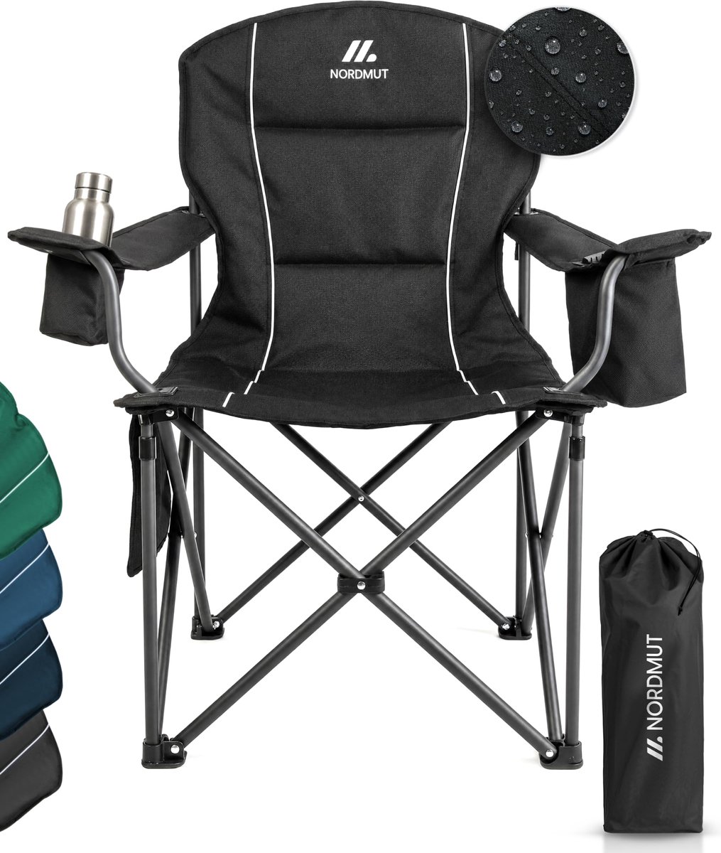 SnelShoppen - Campingstoel Opvouwbaar Lichtgewicht Klapstoel - 200 kg Belastbaar - Comfortabele Visstoel met Koeltas en Bekerhouder - Zwart voor Campi
