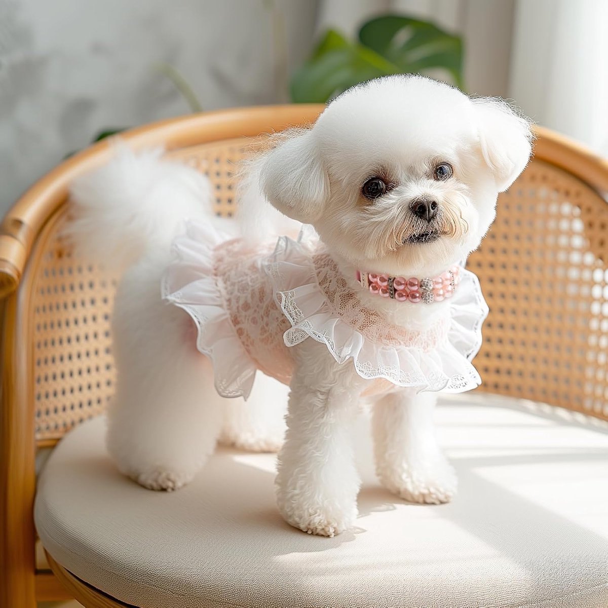 SnelShoppen - Parel Hond Kraag voor Kleine Honden - Leuke PU Lederen Kralen Kat Ketting met Strass Diamant voor Puppy - Bruiloft & Verjaardagsfeest