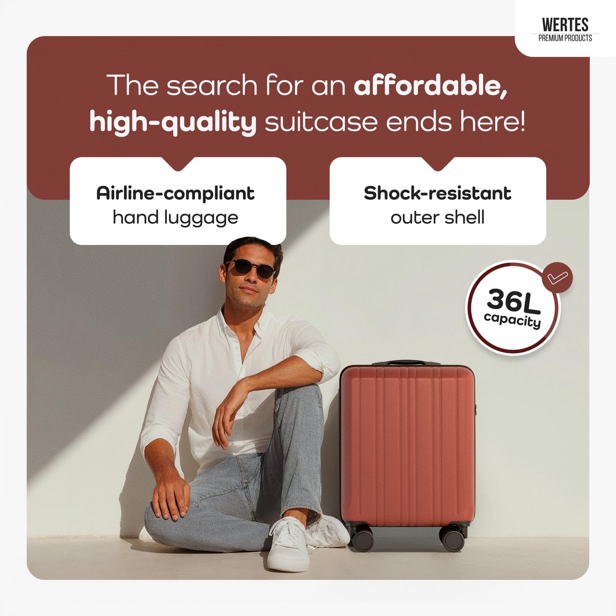 SnelShoppen - Handbagage Trolley 55x40x20cm - Goedkeuring Ryanair, Lufthansa, Eurowings - 36L Lichtgewicht Koffer met Zachte Wielen en TSA-slot - Idea