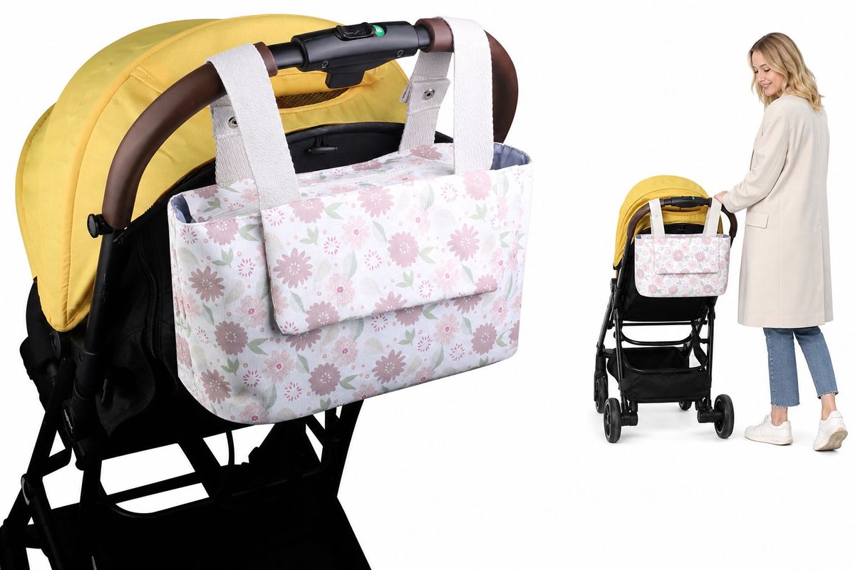 VHV - Kinderwagen Organizer - Tas met Geïsoleerde Bekerhouder en Telefoonvak - Roze voor Buggy en Dierenbuggy