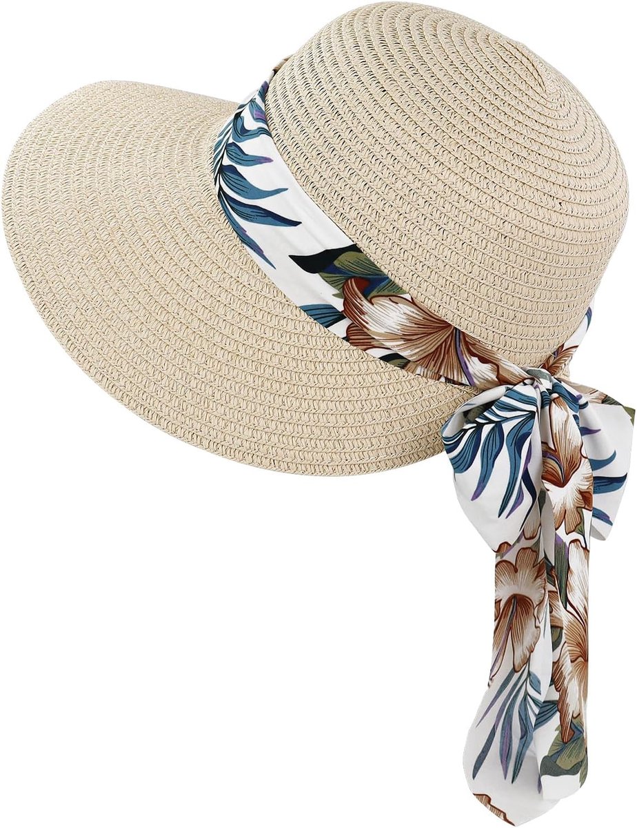 Dameshoed van stro met brede rand - Opvouwbaar - maat M - 56-58 cm - Zomerse strand- en reishoed
