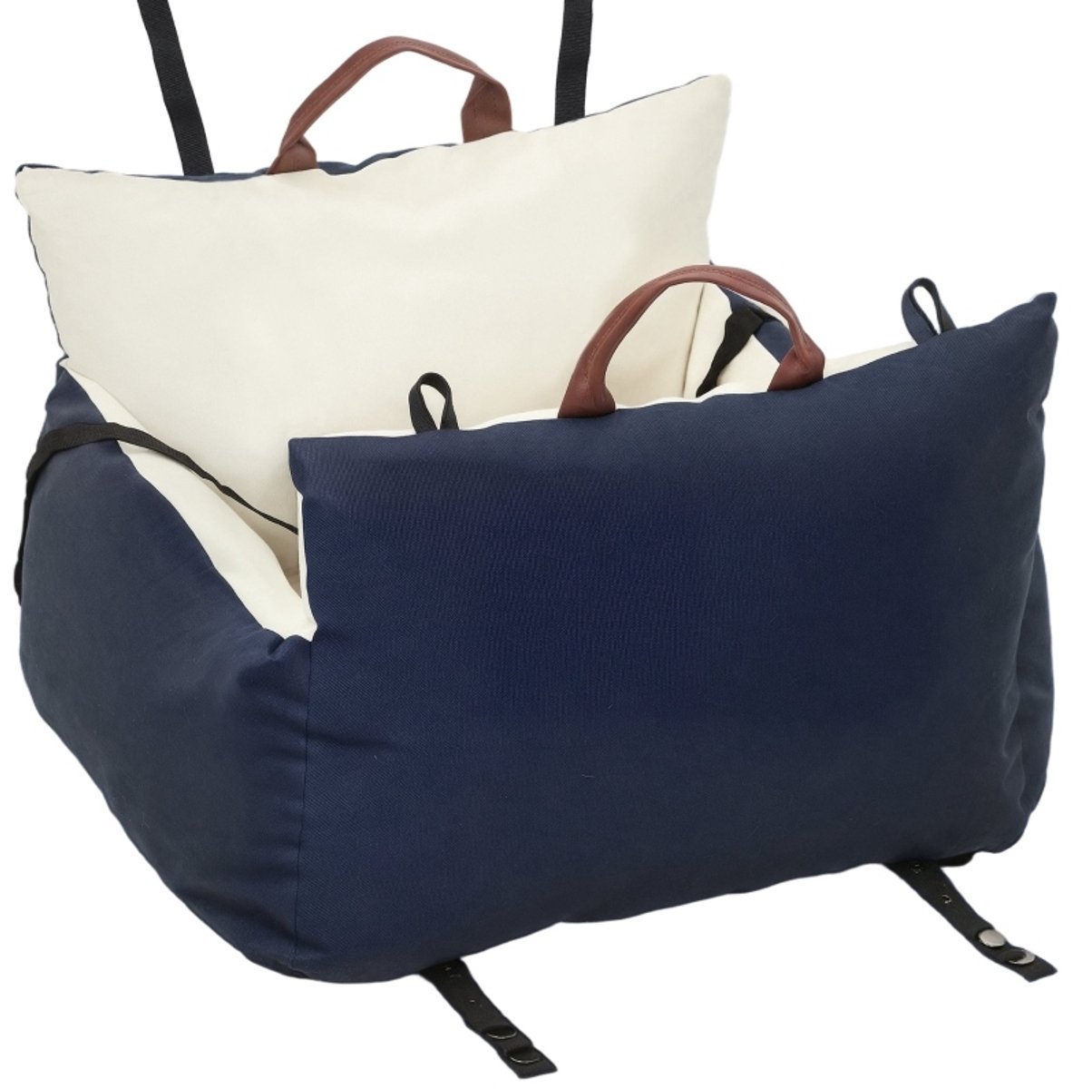 REDOM - Hundeautositz - 2 Gurte - Waschbare Bezüge - Für Haustiere unter 5 kg - Canvas - Blauw - 49 x 53 x 36 cm