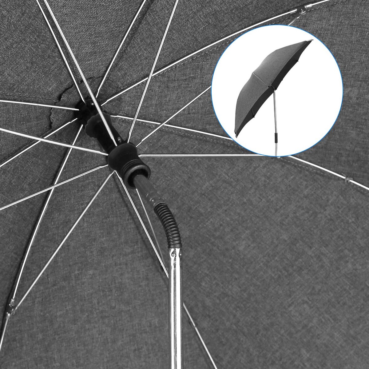 SnelShoppen - Kinderwagenparaplu 73 cm - Universele Parasols voor Buggy en Kinderwagen - 50+ UV-bescherming - Zonnebescherming - Grijs