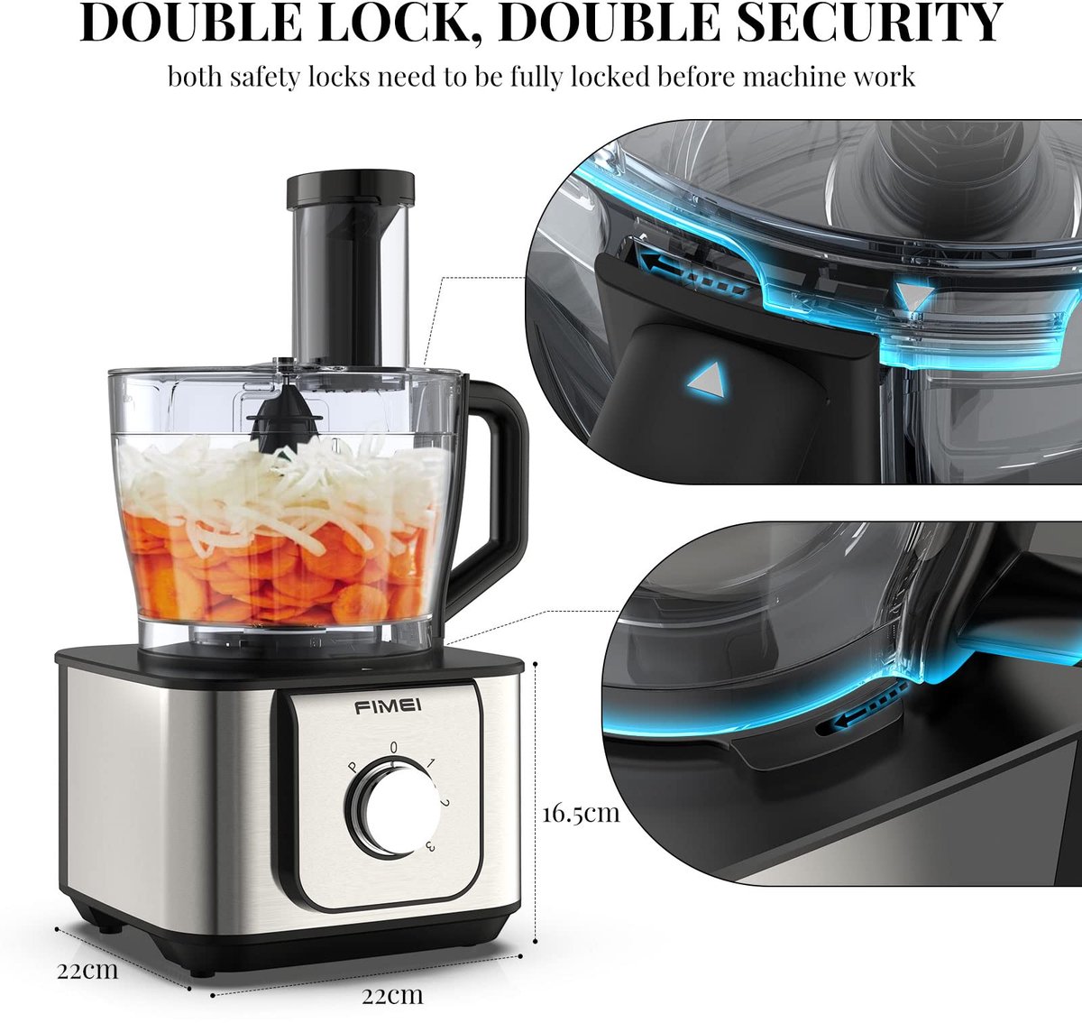 SnelShoppen - Multifunctionele Keukenmachine 1100 W met 3 Snelheden, Pulsfunctie, 3,2L Hakmolen, 1,5L Mixer, Kneedmachine, Citruspers, Rasp en Omkeerb