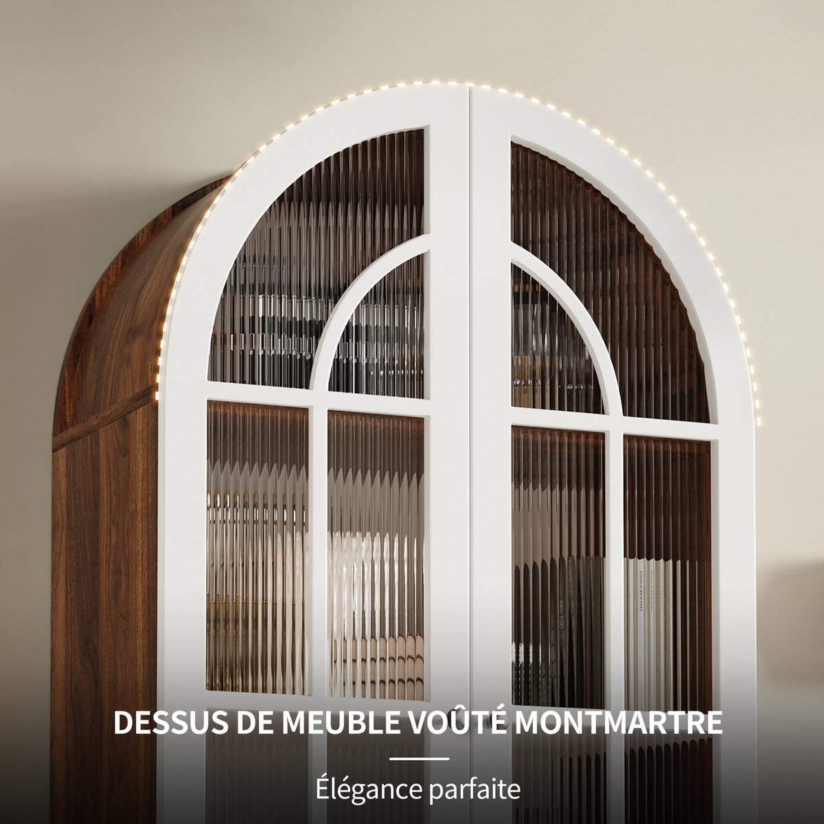 STILVORA Vitrinekast - Boogvormige Glazen Deuren En 3 Legplanken - Voor Woonkamer En Eetkamer - MDF En Metaal - 76x38,5x165 Cm - Wit
