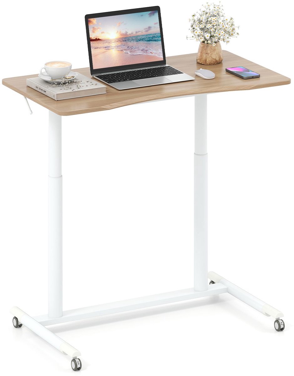 Laptoptafel op Wielen - Bedtafeltje - Bijzettafel - Natuur & Wit