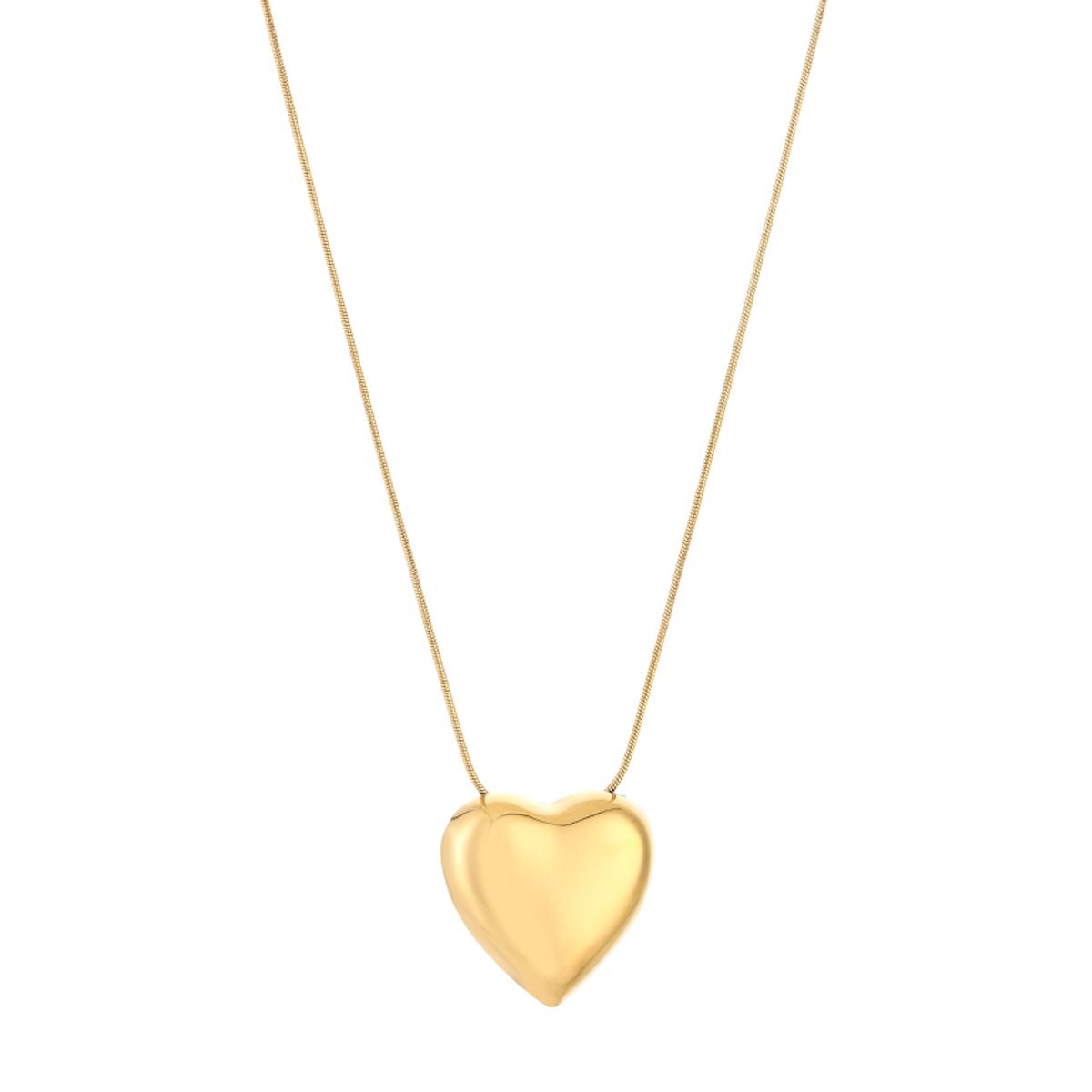 Modieuze Roestvrij Stalen Ketting - Fijne Ketting met Bol Hartje - Stainless Steel Sieraad - Goud
