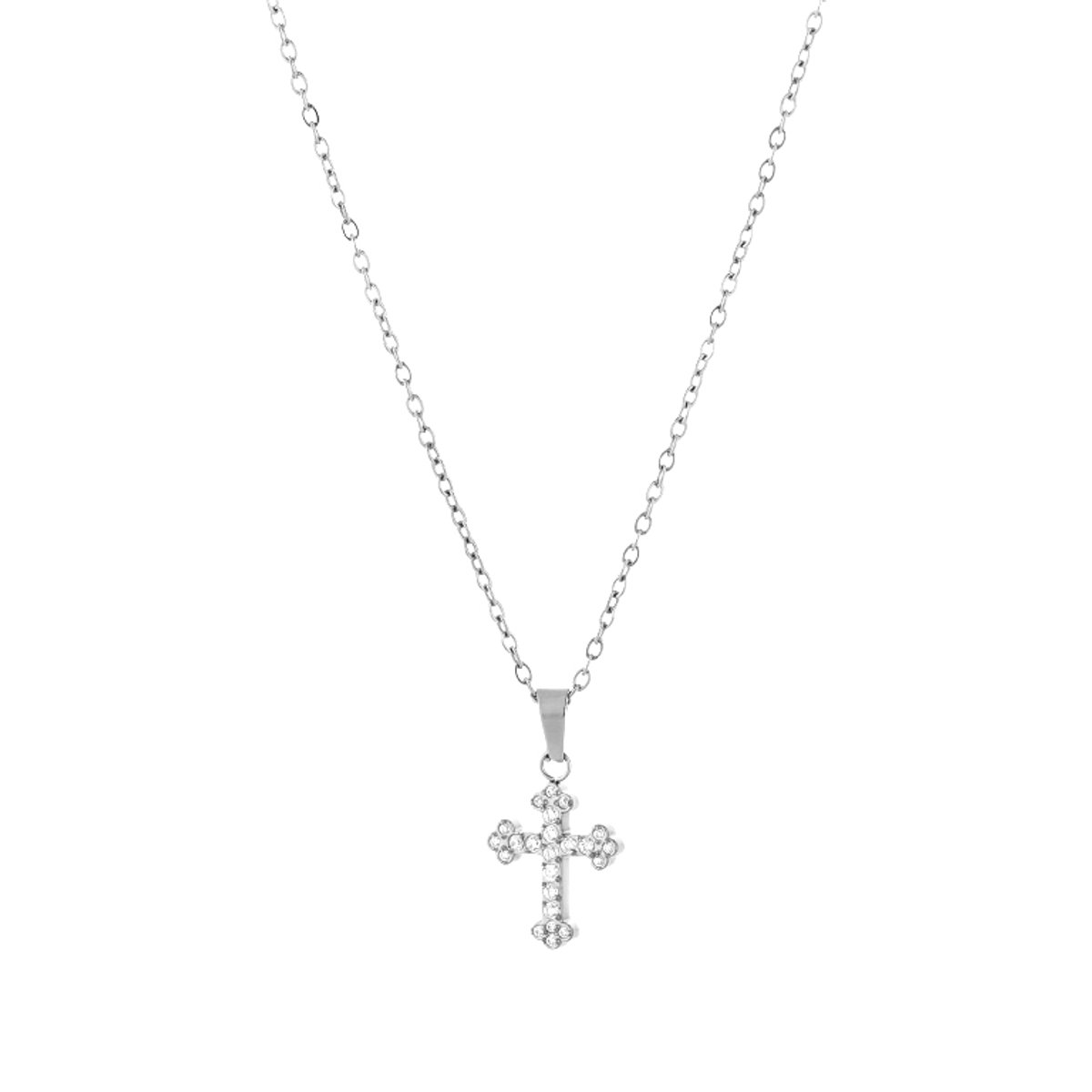 Luxe Ketting Stainless Steel - Elegante Schakelketting met Zirkonia Kruis Hanger - Chique Dames Sieraad - Zilver