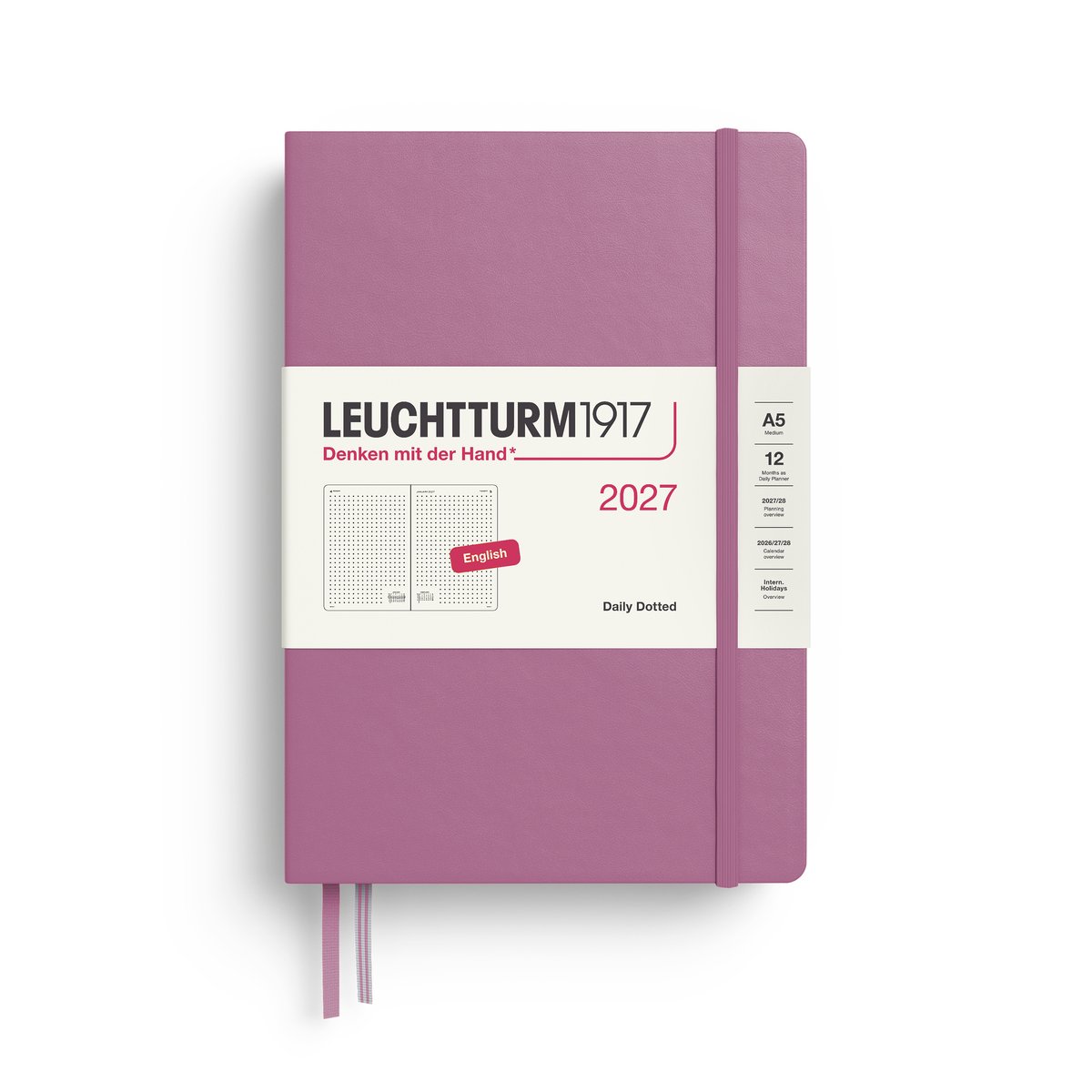 Leuchtturm1917 - 2027 - Dagplanner Agenda - Medium A5 15x21cm - stippellijnen - dusty rose