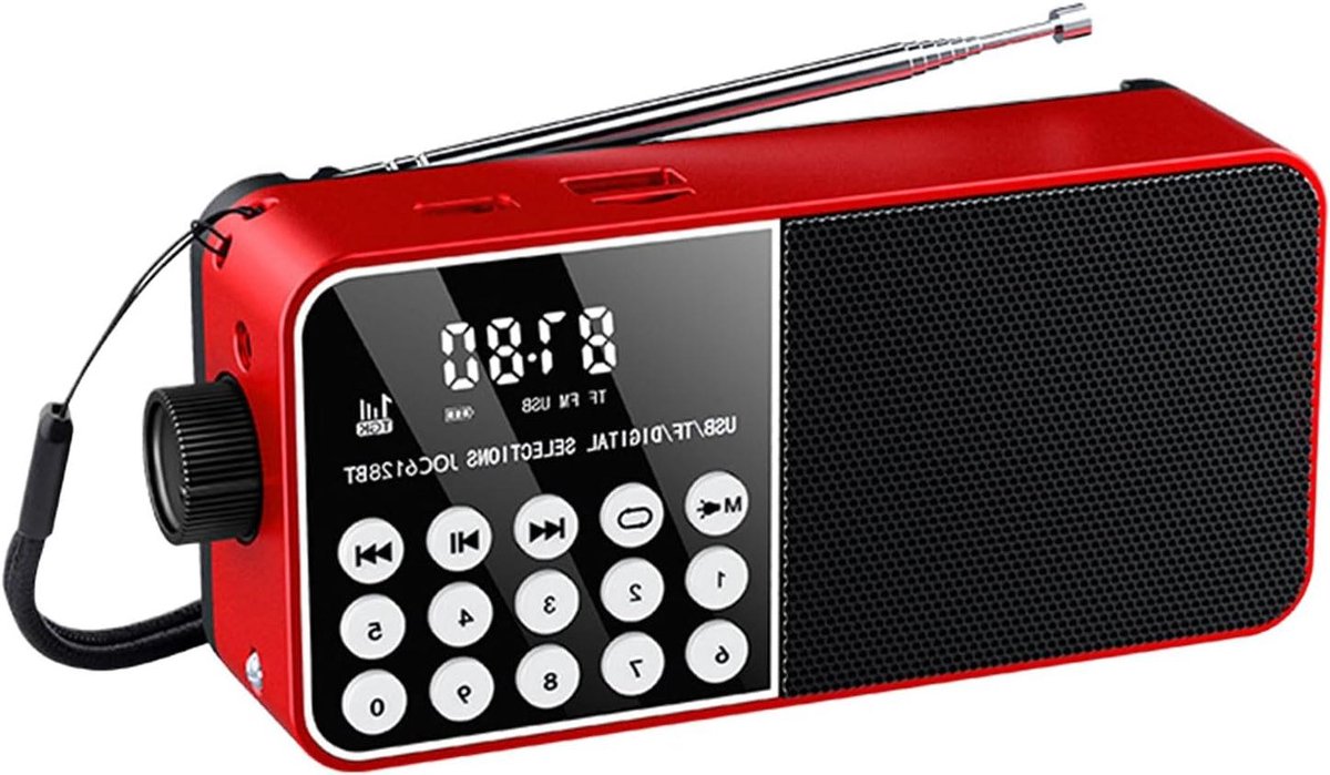 Draagbare AM FM Radio - Digitale Weerradio - Buitenactiviteiten - Oplaadbare Batterij - 16.2 x 9.3 x 4.7 cm - Rood