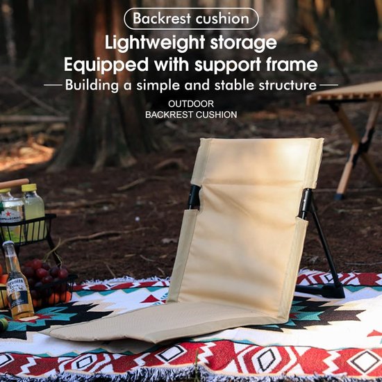 Draagbare opvouwbare buitenstoel - draagbare opvouwbare loungestoel voor buiten - lichtgewicht - campingstoel - met rugleuning - gewatteerde zitting. Geschikt voor kamperen/picknicks/wandelen/strand - beige - gemakkelijk op te bergen. — afbeelding 3