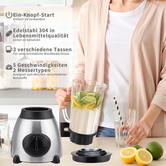 Standmixer 2026 Neu Standmixer,Mixer VitaBoost,Edelstahl Silber Glas Smoothie Maker,Milchshaker Blender 1,5 L,Eiscrusher,6-Klingen für Ice Püree van OYLCDI — afbeelding 5