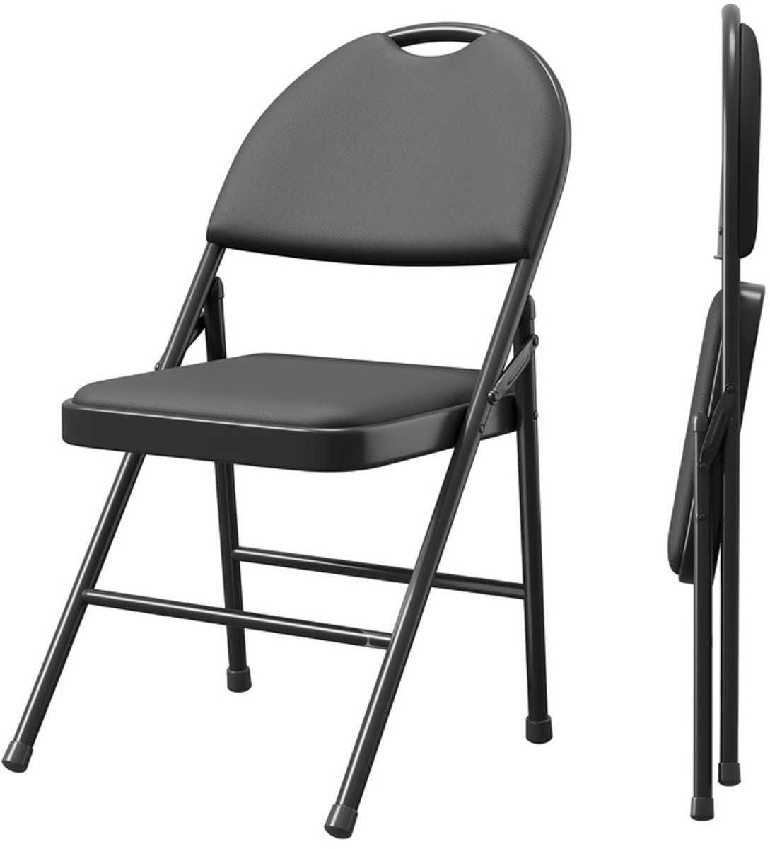 Triumpunpre Opvouwbare Stoel met Rugleuning - Set van 2 - PU Gevoerde Stoel - Eetkamer/Bureau/Camping - Inklapbaar - Zwart