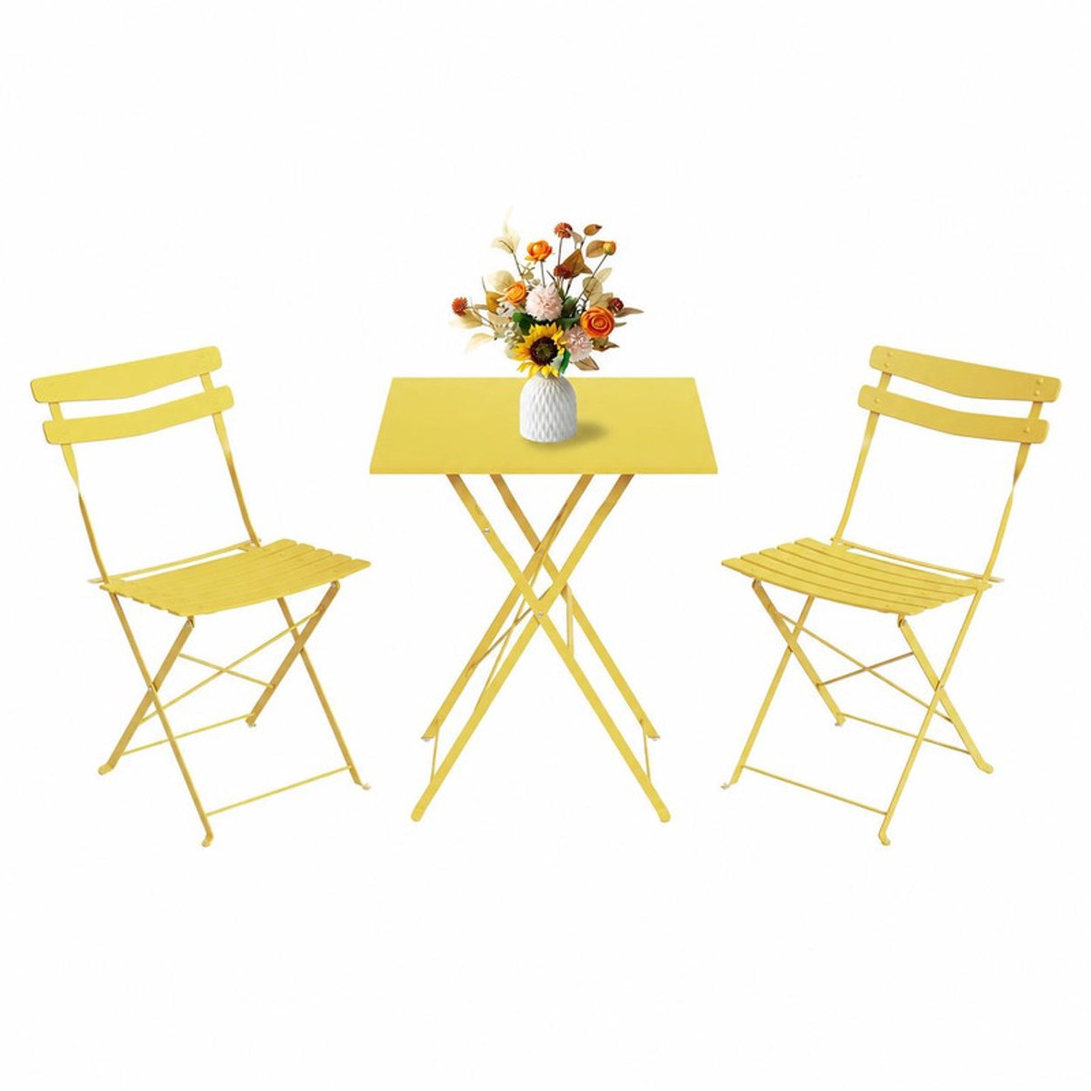 Triumpunpre Bistro Tuinset 3-Delig - Metalen Tuintafel met 2 Stoelen - Vierkant Balkonmeub