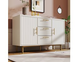 COVREO Opbergkast 120 x 40 x 75 cm – wit, 2 deuren, 3 lades, verstelbare plank