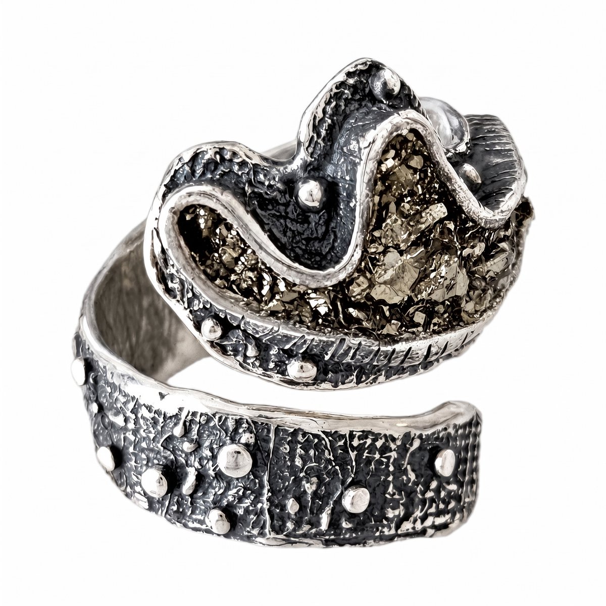 HAYAN Queen zilveren ring dames met pyriet steen - 925 zilver