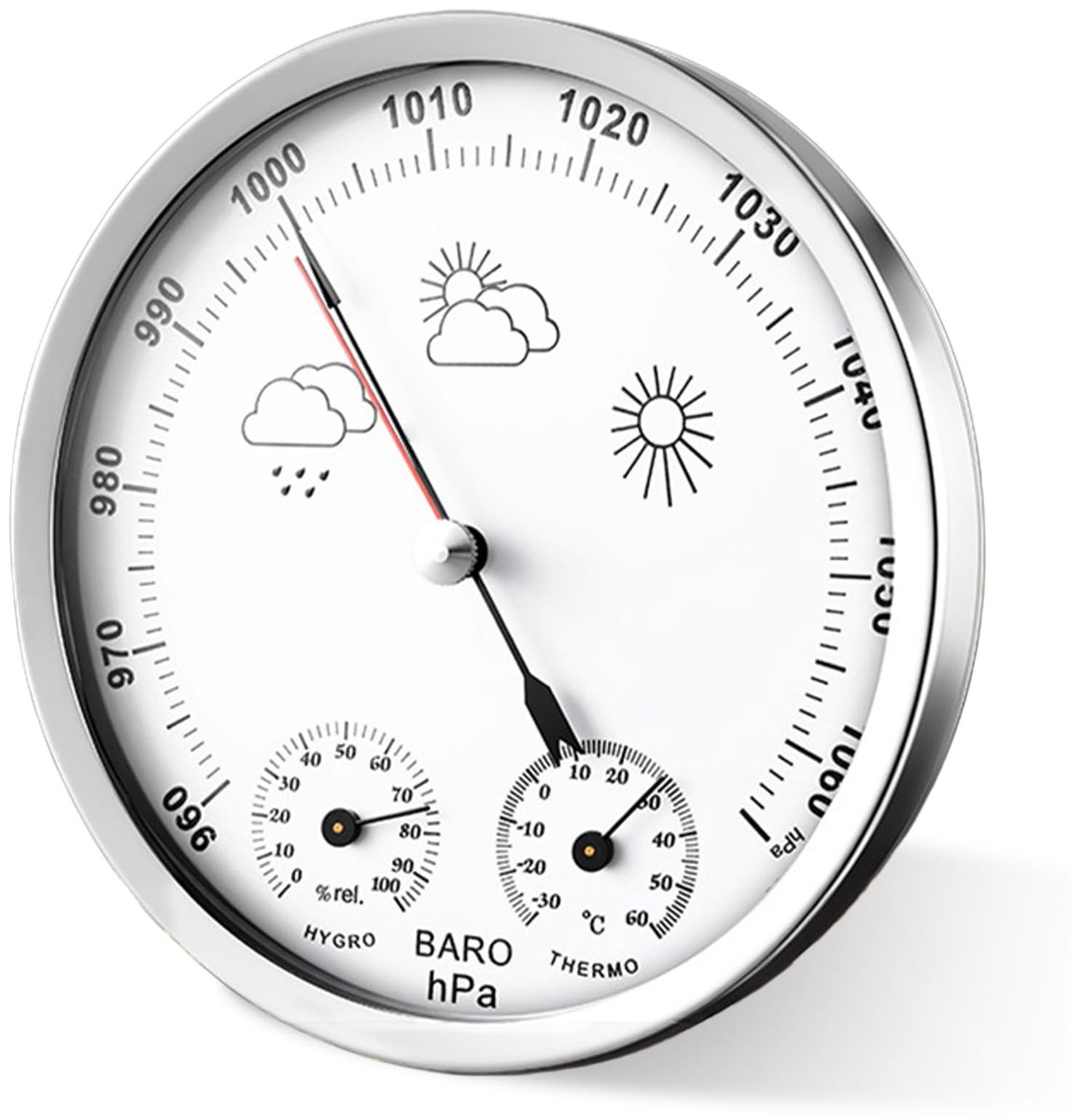 SnelShoppen - 3-in-1 Analoog Weerstation met Barometer, Hygrometer en Thermometer - Retro Stijl, Aluminiumlegering, Ø 12,5 cm, Voor Binnen en Buiten