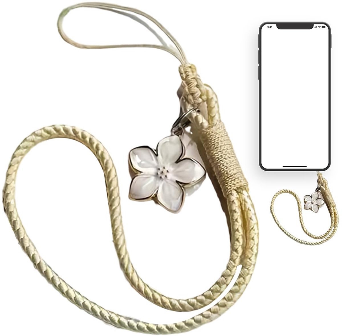 Dailygoods - Telefoon Charm en Sleutelhangertje - Vintage Bloemen