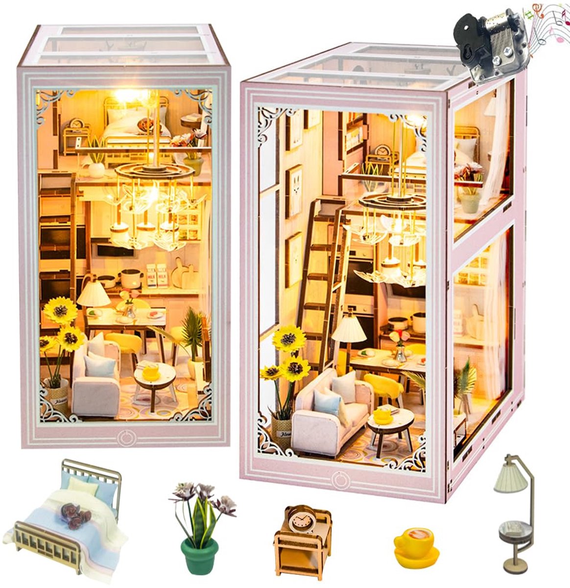 Dailygoods - DIY Poppenhuis Booknook Boekensteun met LED Licht - 3D Houten Puzzel voor Kamer Decor
