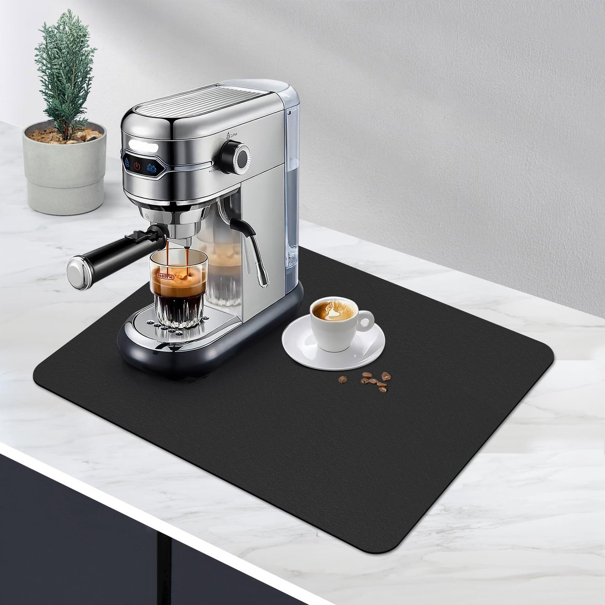 Dailygoods - Afdruipmat voor servies en koffiezetapparaat - Antislip en sneldrogend (40 x 30 cm, zwart)