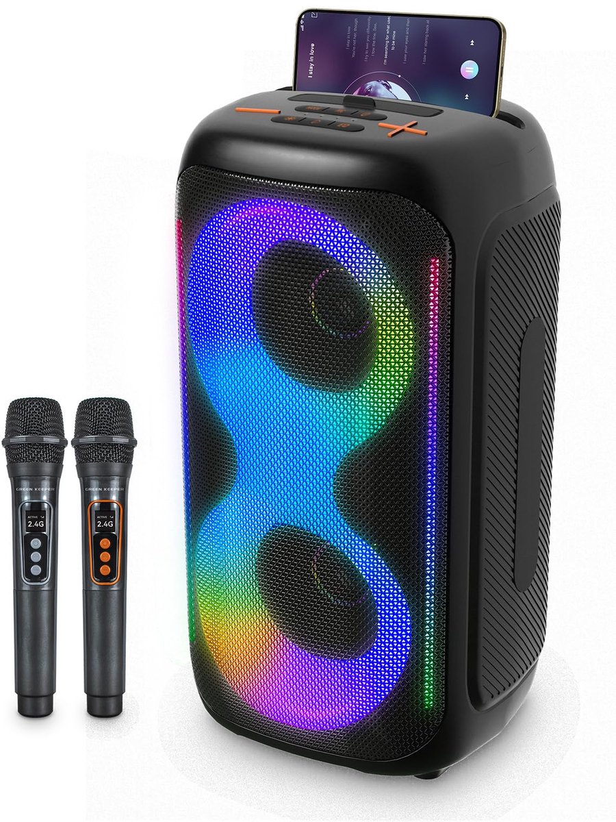 SnelShoppen - Draagbare Karaoke-machine met Bluetooth Speaker, PA-systeem, 2 Draadloze Microfoons, LED Lichten, 4-inch Woofer voor Thuis en Buiten Fee
