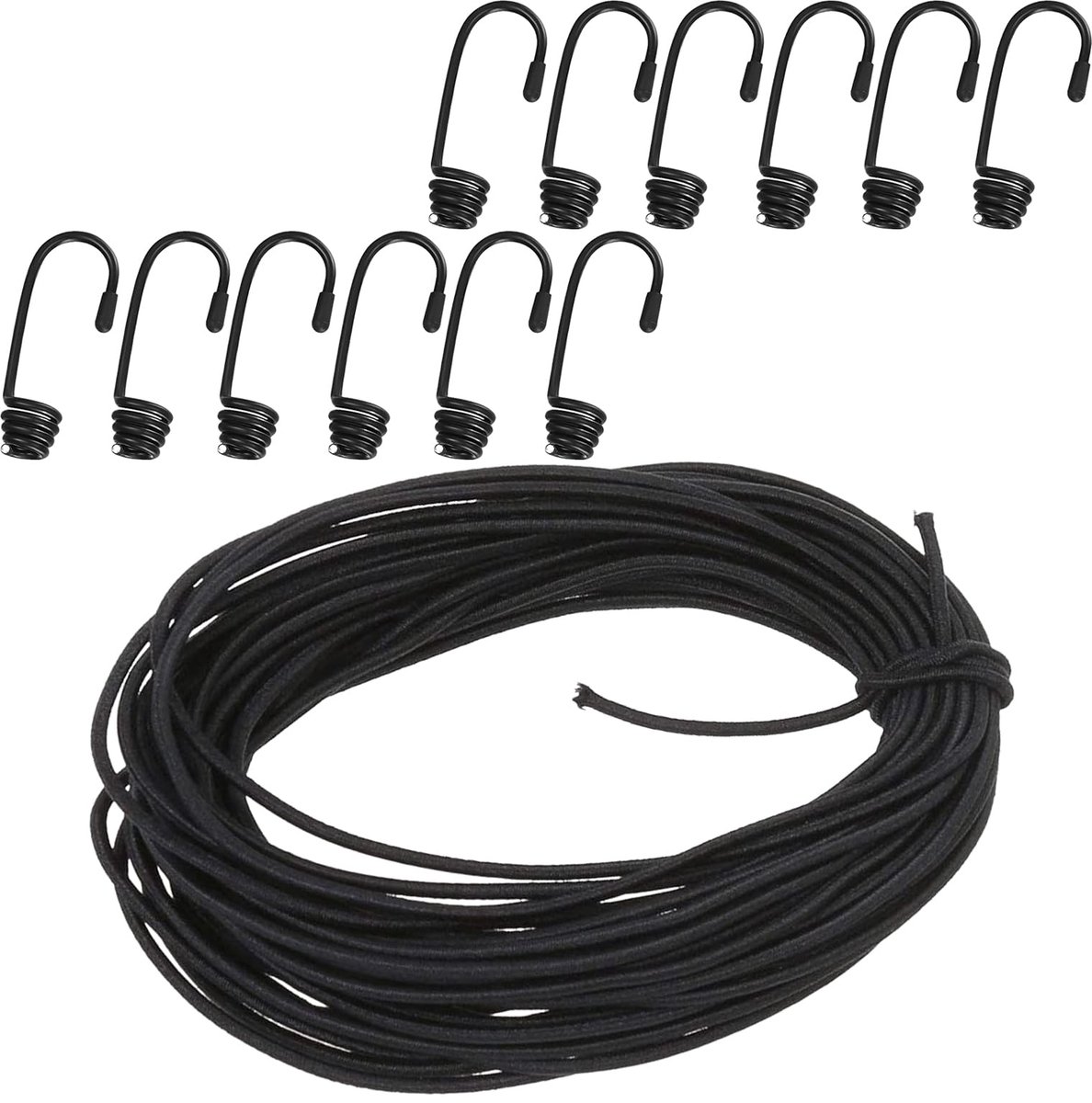 Dailygoods - Rubber Cord 4 mm x 20 m met 12 Haakjes voor Camping en Transport