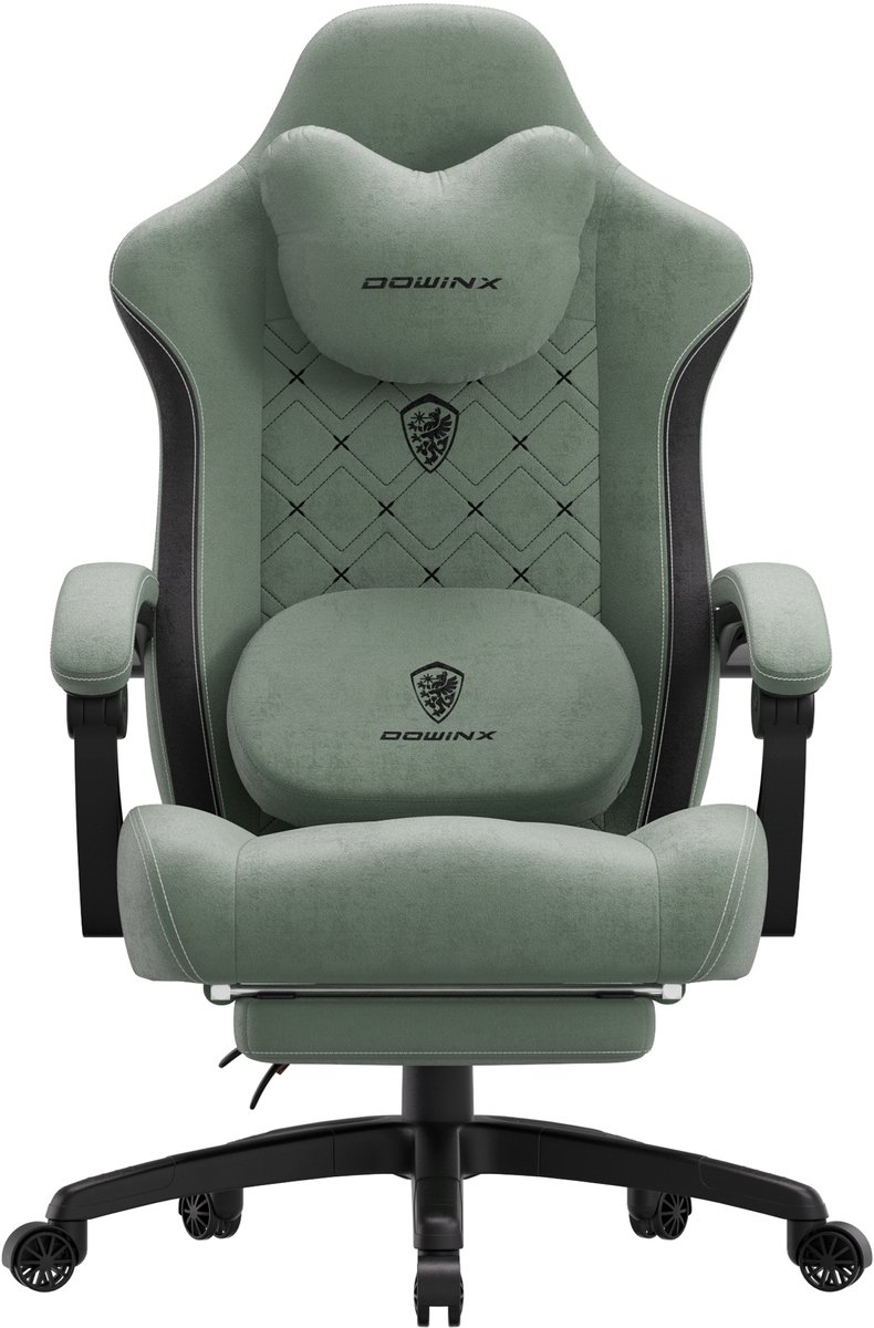 Gamingstoel met voetensteun - Ergonomische bureaustoel - Verstelbare rugleuning - Massagefunctie - Kunstleren gaming stoel 150 kg – Voor gamen en werken – 63x65x121 cm – groente
