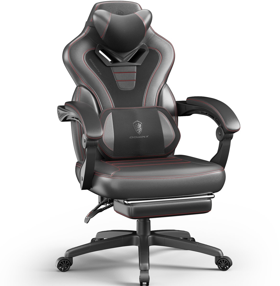 Dowinx Gamingstoel met voetensteun - Ergonomische bureaustoel - Verstelbare rugleuning - Massagefunctie - Kunstleren gaming stoel 150 kg – Voor gamen en werken – 63x65x121 cm – Zwart