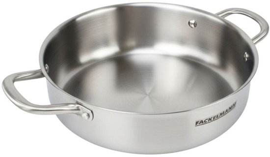 Fackelmann 66274 Sauteerpan 28 cm van Roestvrij Staal 18/10 Robuust, Drievoudige Structuur, Voor Alle Warmtebronnen inclusief Inductie en Oven, Gezond Koken Zonder PFAS, Vaatwasmachinebestendig, Glazen Deksel, Geklonken Handvat