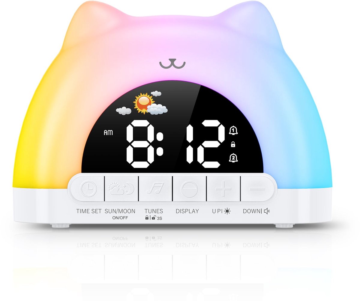 SnelShoppen - OQIMAX Digitale Wekker voor Kinderen, Licht Wekker met 11 Nachtlampjes, 10 Ontspanningsmuziek, Snooze, 2 Alarmen, Helderheid & Volume In