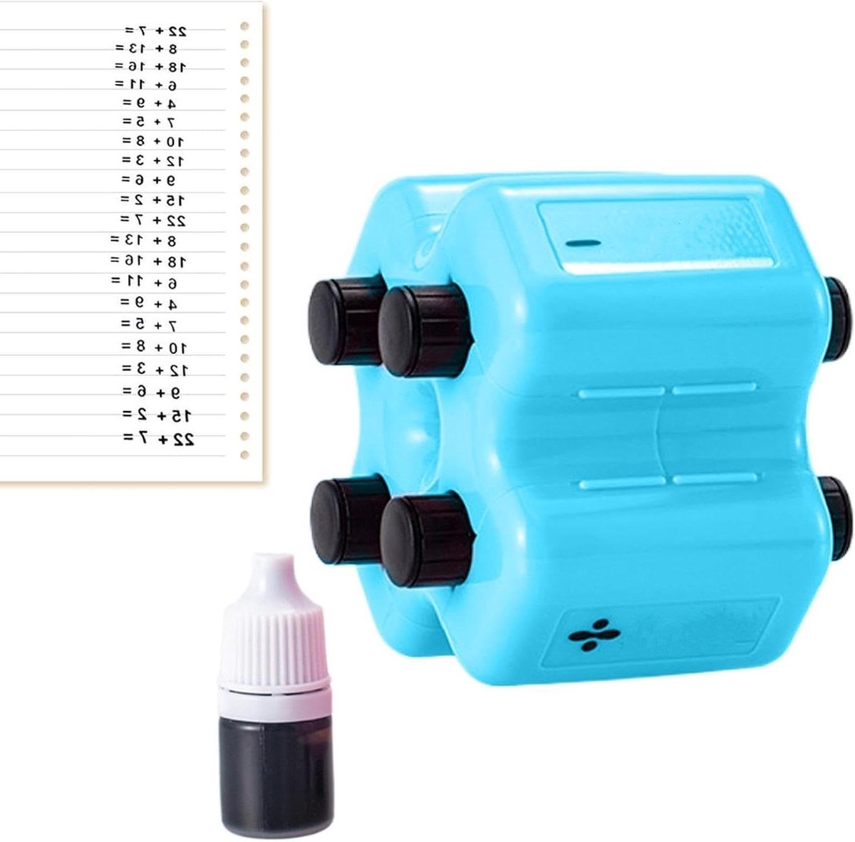 Wiskunde Oefen Stempelroller - Reken Stempel Leer Stempel - Wiskunde Leren - 4-in-1 Rekenfuncties - 9x9x9 cm - Blauw