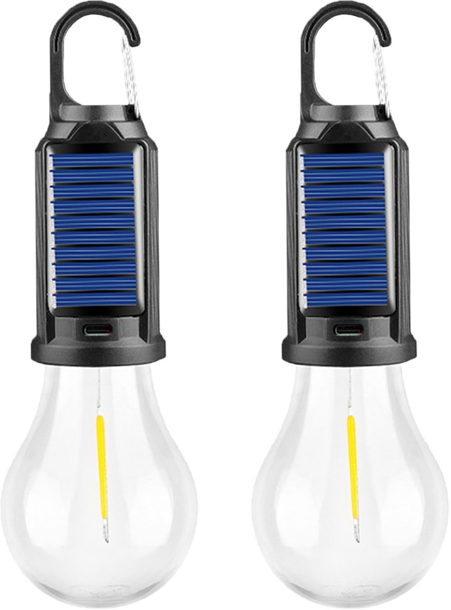 SnelShoppen - MODOAO Led Tentverlichting 2 Pack Camping Lantaarn USB Oplaadbare Solar Tent Lichten - Opknoping Lampen met Clip Haak voor Camping, Fest