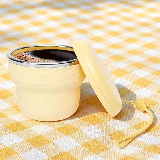 Opvouwbare Beker - Draagbare Mok - Outdoor Drinken - Roestvrijstalen Rand - 200 ml - Beige — afbeelding 3