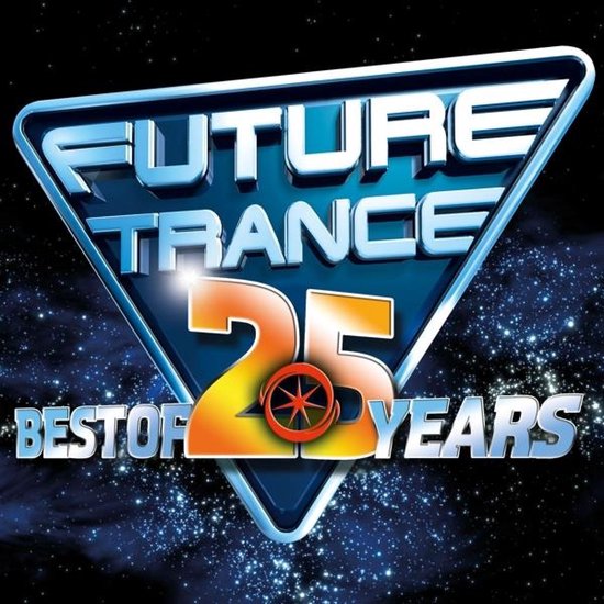 Future Trance 25 Years, Best Of. Zilveren driehoek met tekst en nummer 25.