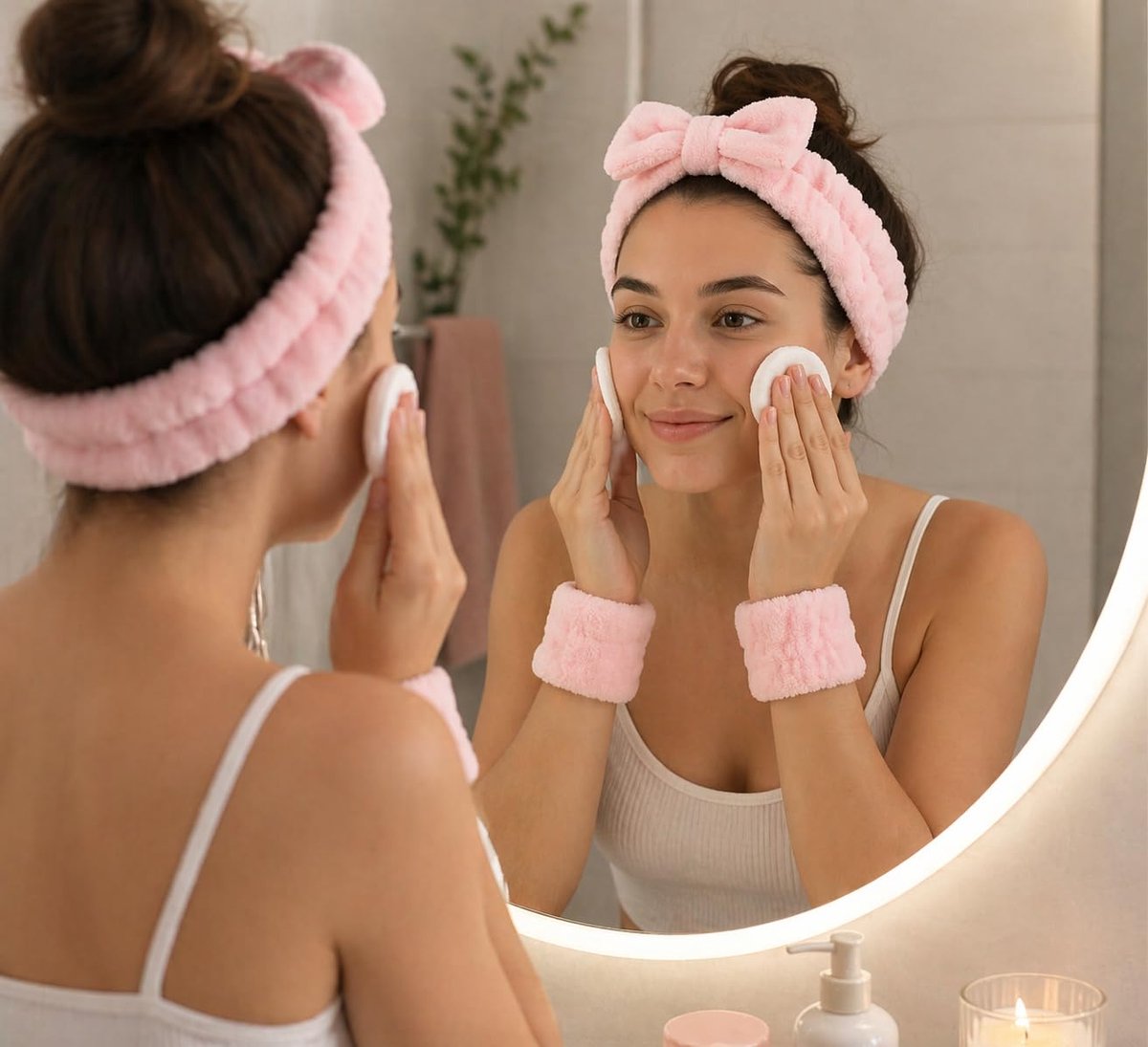 SnelShoppen - 16-delige Skincare Accessoireset - Gezichtshoofdband, Absorberende Polsbanden, Klauwklemmen & Haarelastiekjes - Perfect voor Gezichtsrou