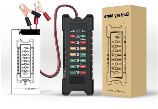 Batterijtester - Auto Accutester - Auto Onderhoud - Omgekeerde Verbindingsbeveiliging - 12V - Zwart