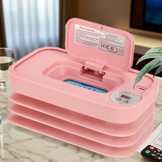 Baby Billendoekjes Warmer - Opvouwbare Dispenser - Reizen met Baby - Snelle Verwarming USB - 20 cm - Roze — afbeelding 3
