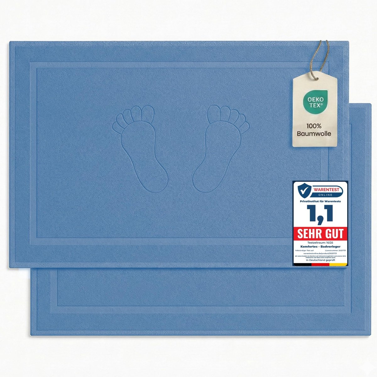 SnelShoppen - Komfortec Badmat Set 2 Stuks 100% Katoen 800 GSM Zachte Hotelkwaliteit Douchemat 50 x 80 cm Sterk Absorberend Voor Badkamer