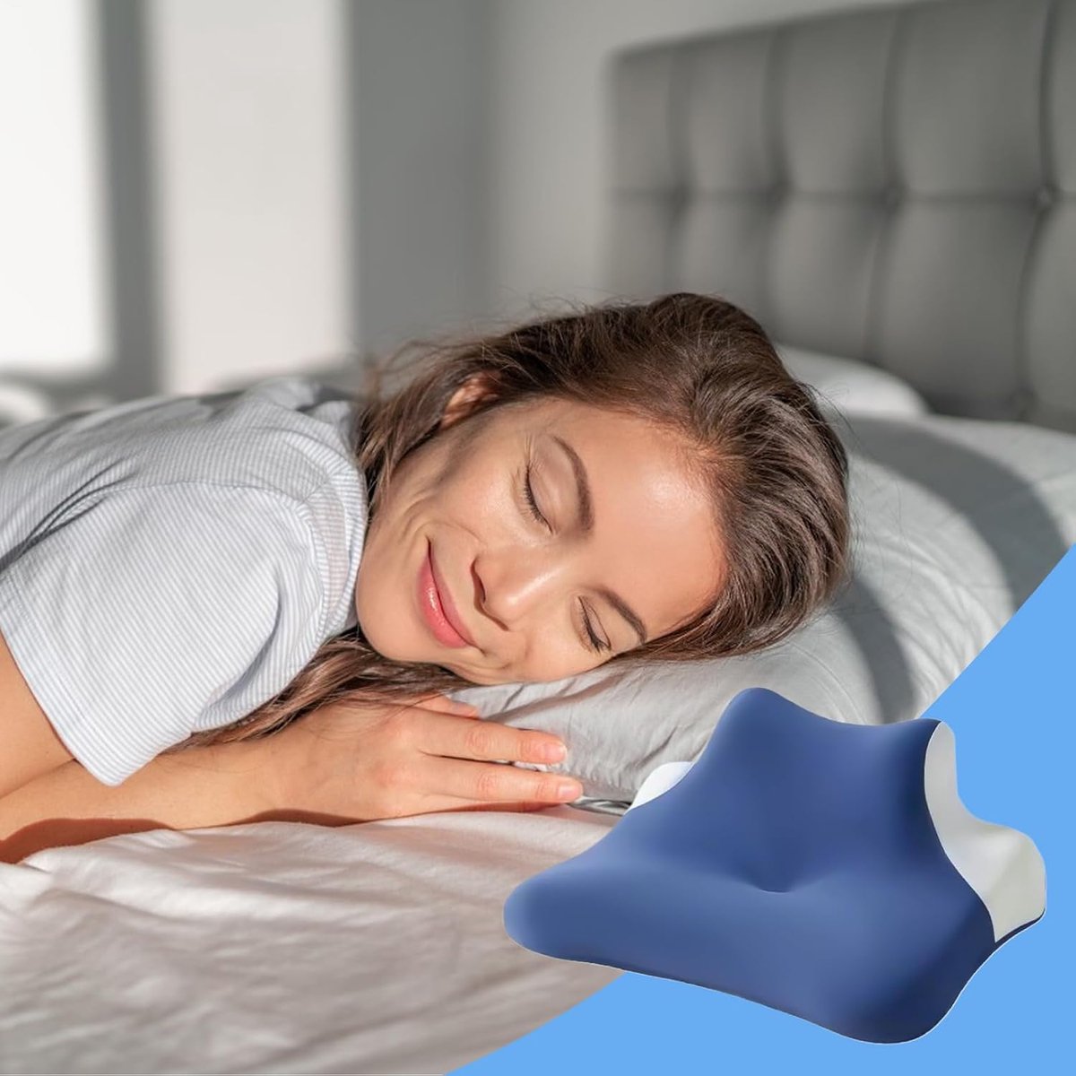 Bedkussen - Slaapkussen Herstelkussen - Ontspannen Slapen - Ergonomisch Ontwerp - 60 x 40 cm - Donkerblauw