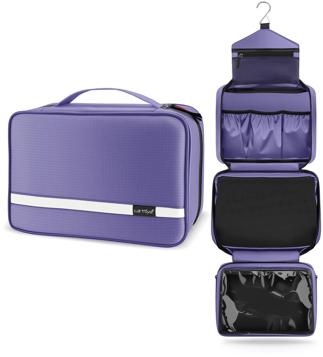 SnelShoppen - Toilettas voor Dames en Heren - Grote Waterdichte Ophangbare Toilettas - Paars - 28x20x10cm - Perfect voor Reizen, Camping en Thuisgebru