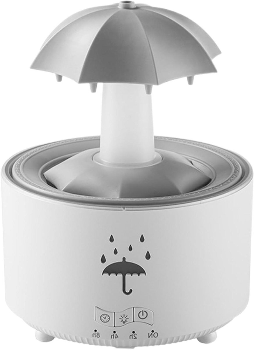 Luchtbevochtiger met paraplu - Diffuser met regen - Ontspannen sfeer creëren - Automatisch roterend ontwerp - 300 ml tank - Wit