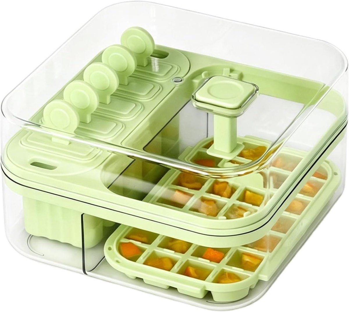 Ijsvorm met Deksel - Ijsblokjesmaker Opbergdoos - Dranken Koelen - Dubbele Functie Persvorm - 630 g - Groen