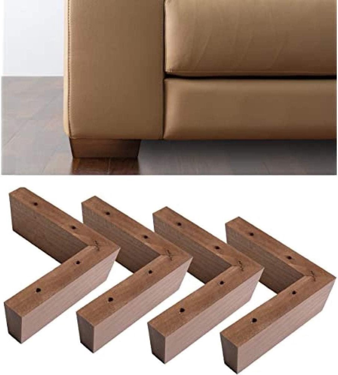 Houten Hoekpoten - Meubelpoten Set - Meubels Verhoging - Solide Robuust Duurzaam - 50 mm Hoogte - Walnoot