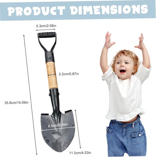 Kinder Schop - Kleine Schop Tuin - Buiten Spelen - D-Handvat - 14 Inch - Metaal — afbeelding 5