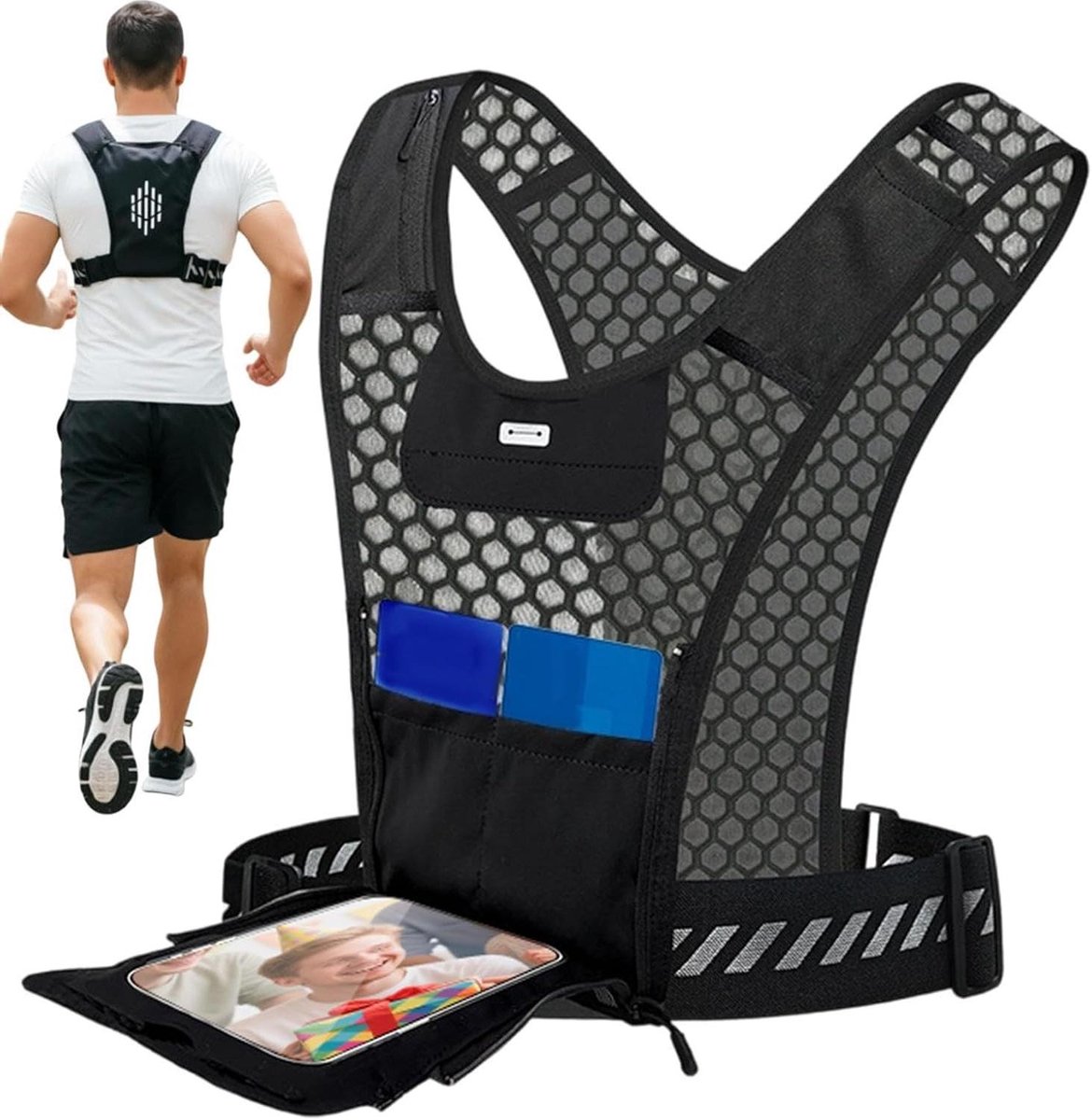 Hardloopvest Telefoonhouder - Borsttelefoonhouder Vest - Veilig Sporten - Reflecterend Ademend - 28 x 20 x 2 cm - Enkel attribuut